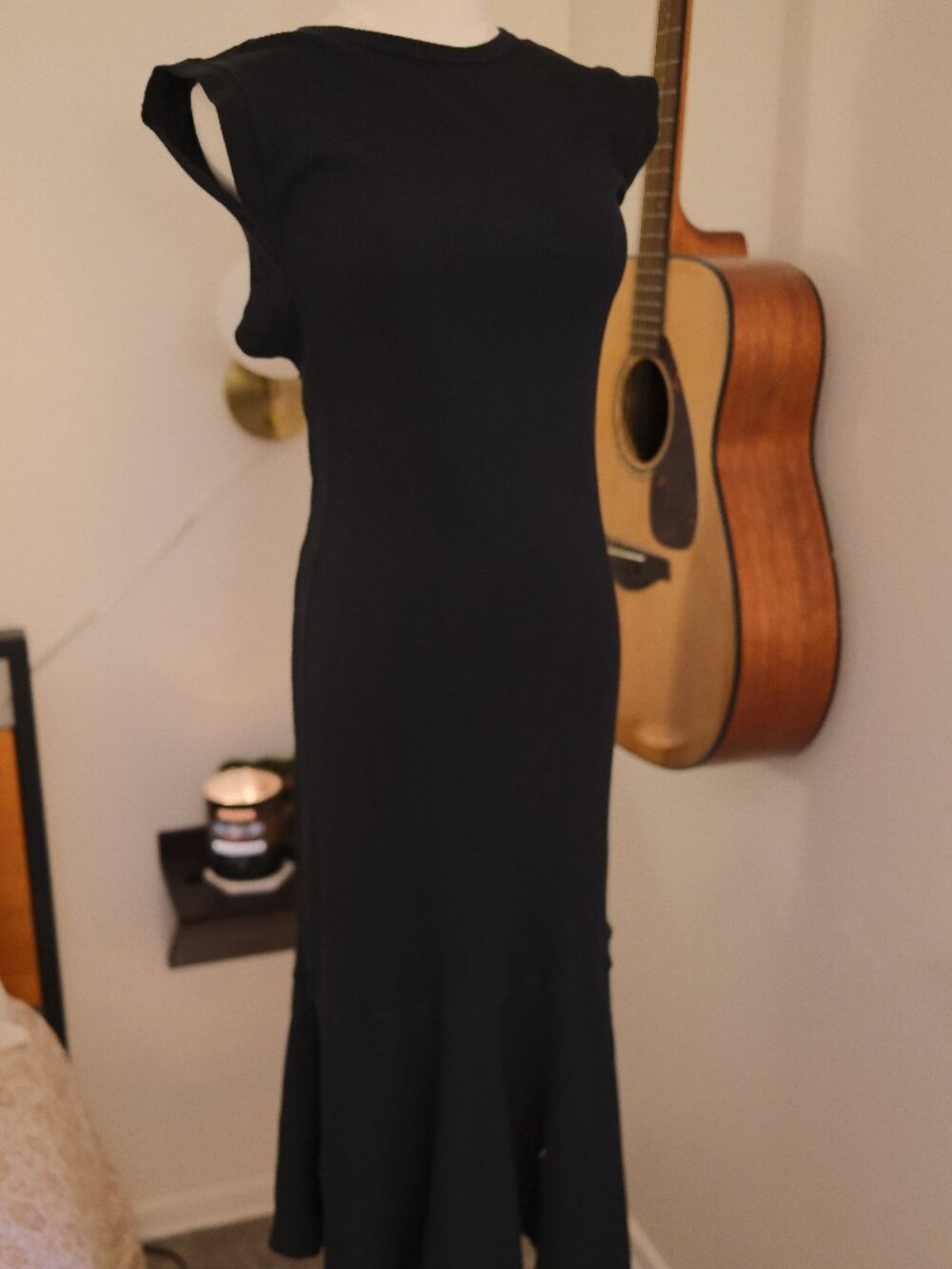 Daily Practice Black Open Back Midi Dress XS Ribbed Bodycon Minimal